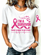 Pink Series Disease Health Awareness Public Welfare Printed Round Neck T-Shirt