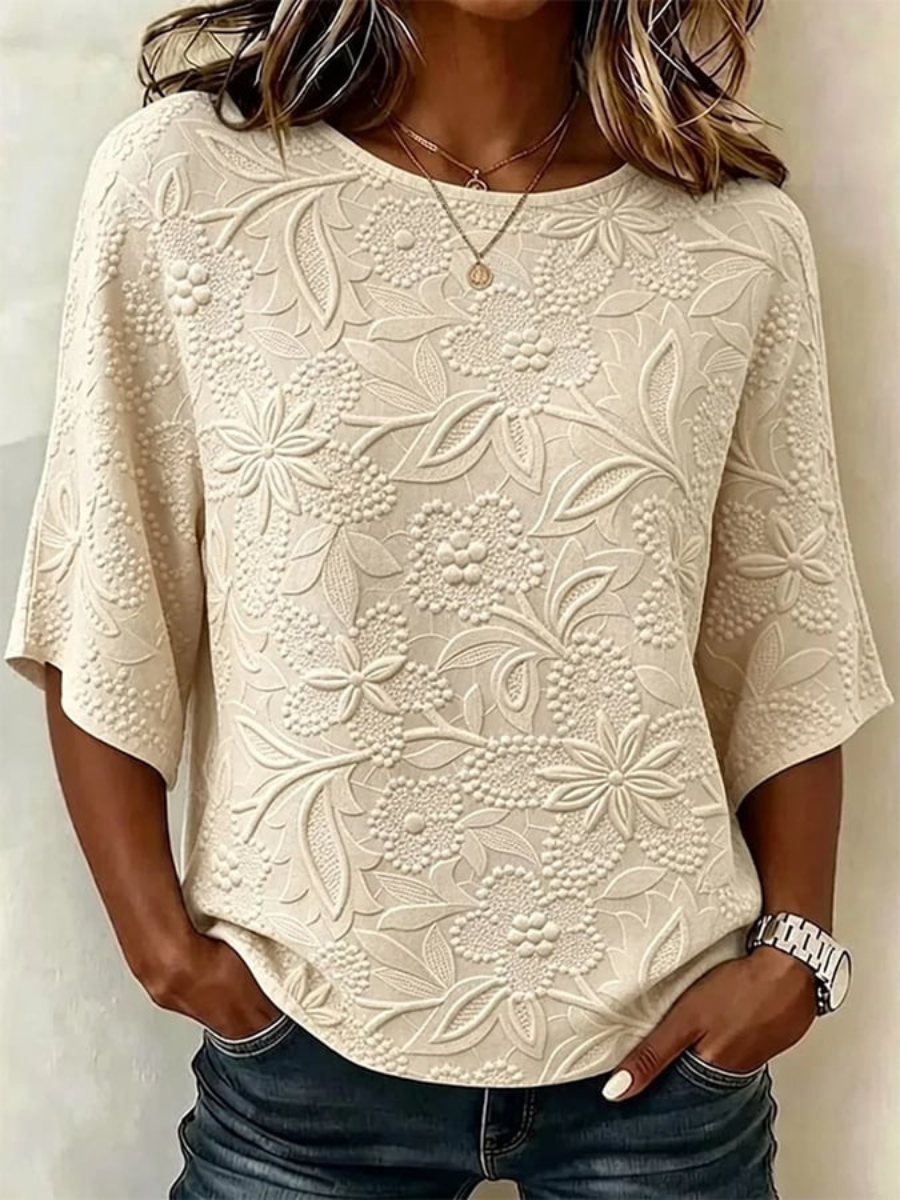 Women's Dark Pattern Cotton And Linen Floral Casual  Top