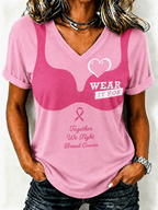 Women'S Breast Cancer Promotional Print Short Sleeved T-Shirt