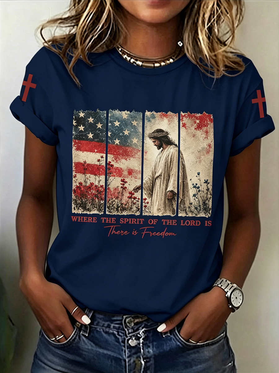 Faith In Jesus Slogan Slogan Commemorative Print Casual T-Shirt