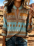 Women'S Western Retro Style Printed Casual Top