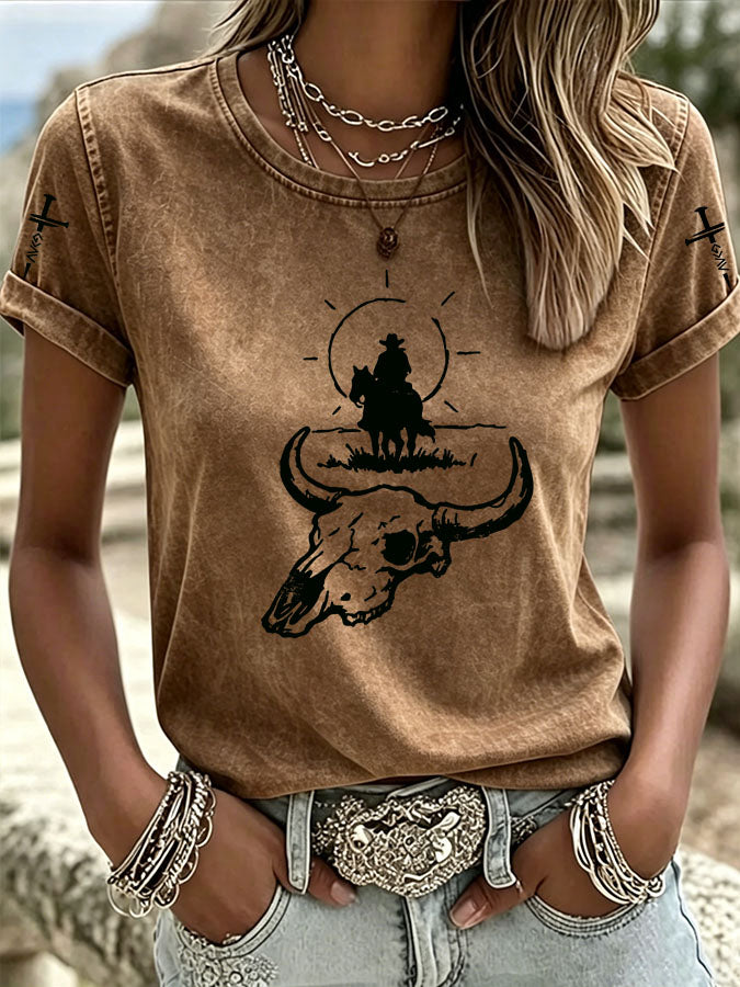 Women'S Western Style American Love Jesus Casual Round Neck T-Shirt
