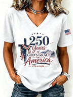 Women'S American Flag Cross Printed Casual V-Neck T-Shirt
