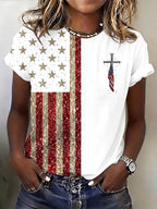 250Th Anniversary Flag Cross Round Neck T-Shirt Of The United States