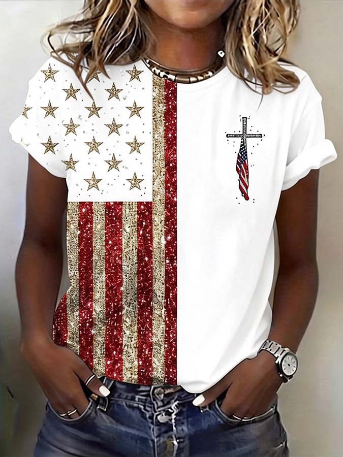 250Th Anniversary Flag Cross Round Neck T-Shirt Of The United States