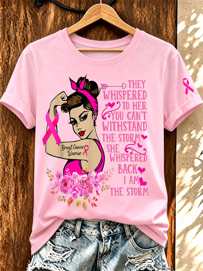 Women'S Pink Art Printed Casual T-Shirt
