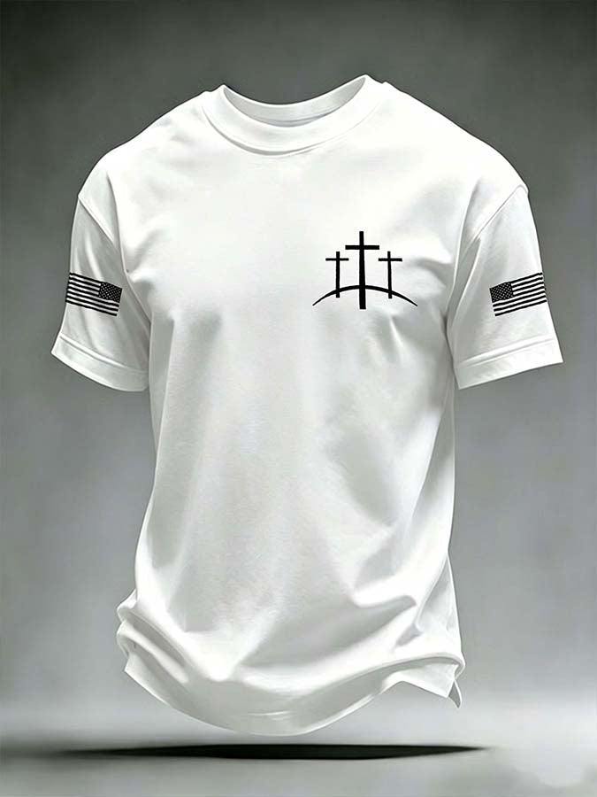 Men'S American Flag Cross Printed Short Sleeve T-Shirt