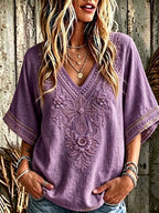Women'S Cotton And Linen Floral Faith Casual Top