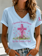 Women'S Faith And Breast Cancer Promotion Printed Short Sleeved T-Shirt