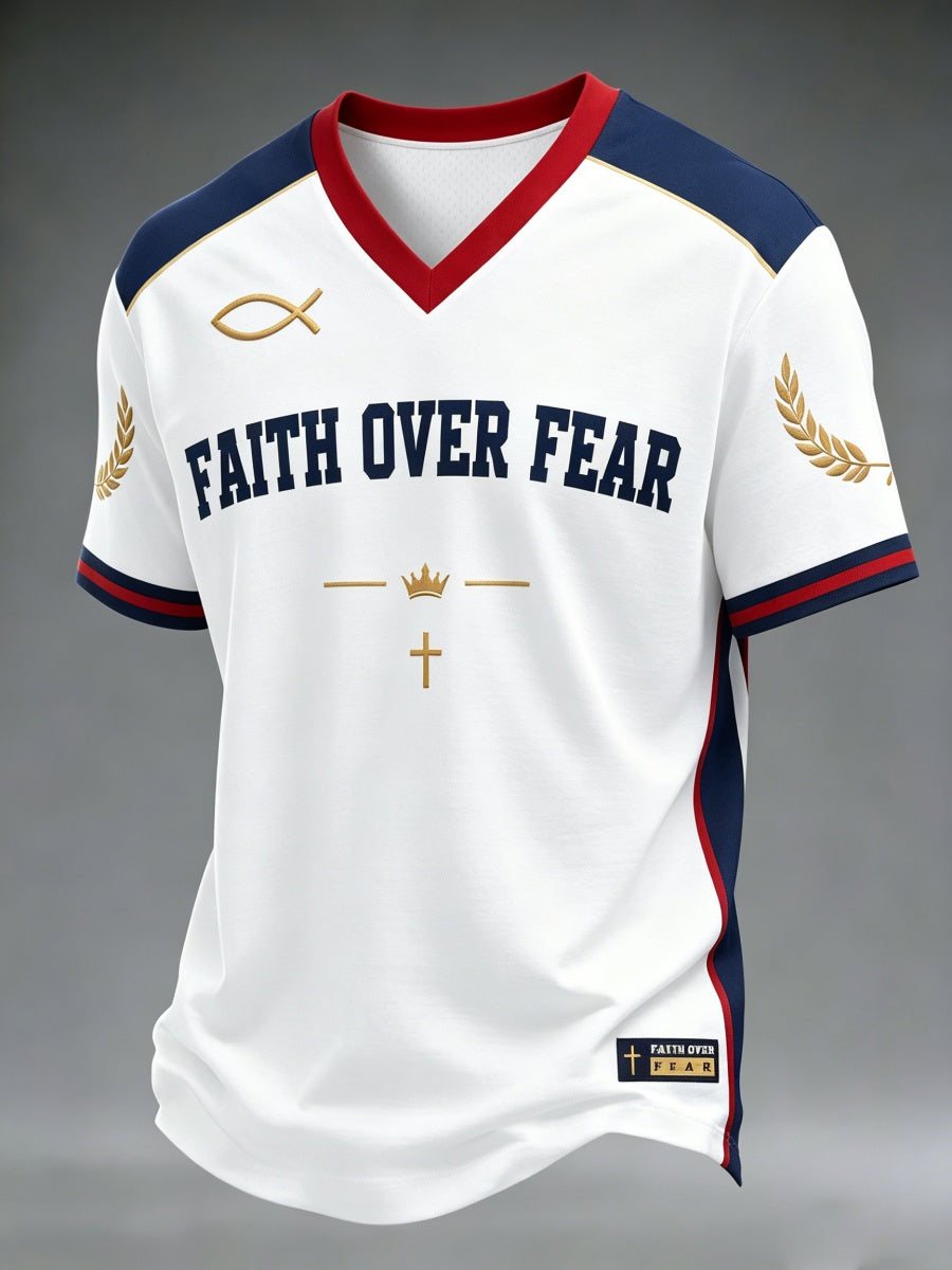 Faith Over Fear Print Men's V Neck T-Shirt