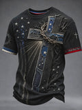 Men's America Flag Cross Print Short Sleeve T-Shirt