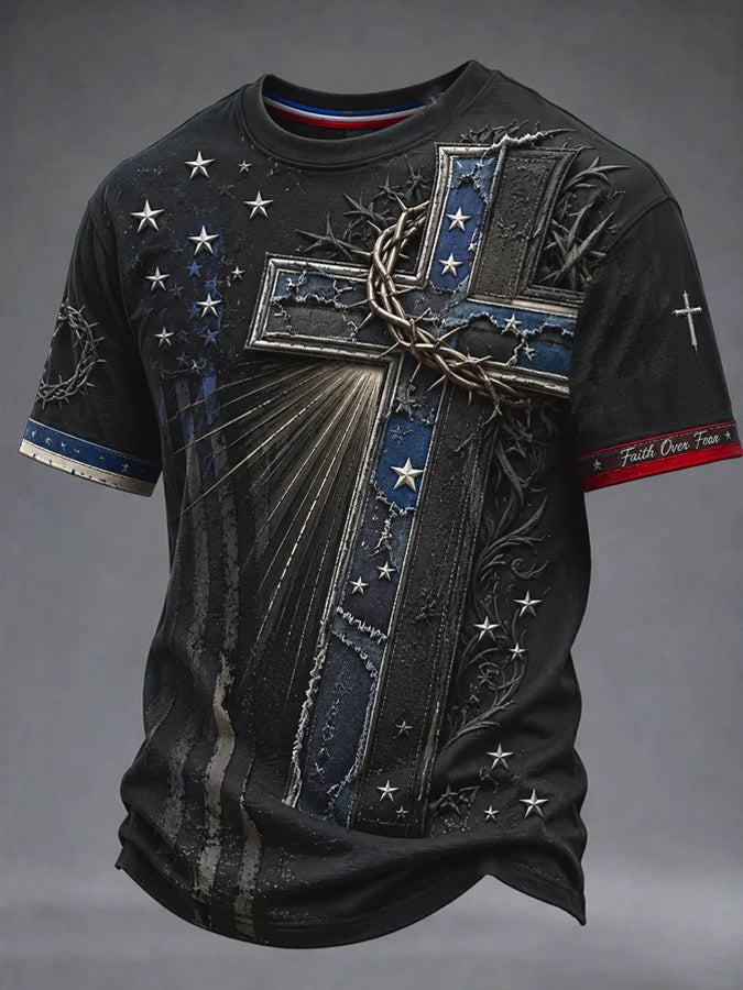 Men's America Flag Cross Print Short Sleeve T-Shirt