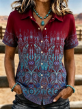 Women's Ombre Paisley Short Sleeve Western Button Down Shirt