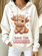 Women's Save The Udders Highland Cow Pink Ribbon Hoodie
