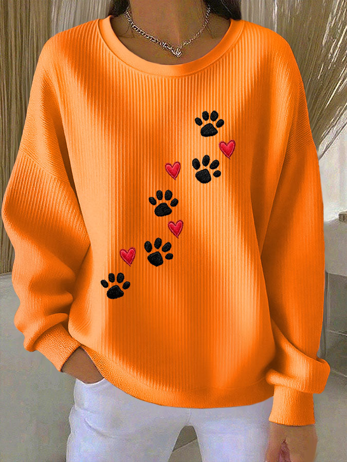 Women's Paw Print Casual Knitted Sweatshirt
