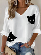 Women's Cute Cat Print Casual T-shirt