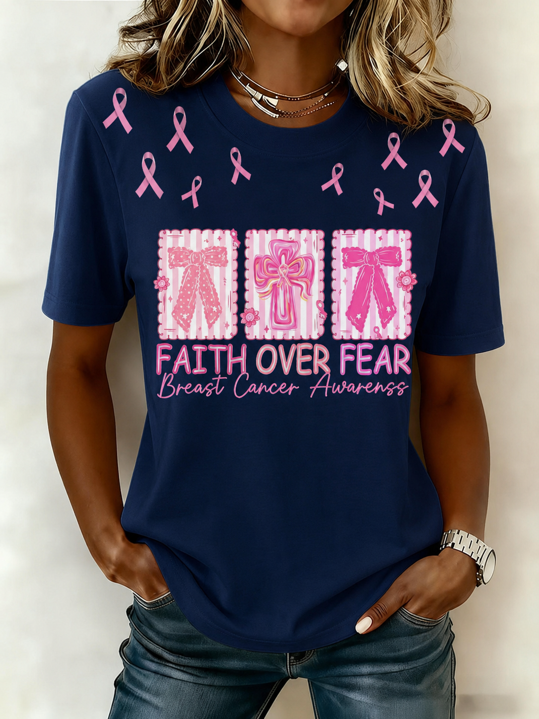 Women'S Belief In Breast Cancer Publicity Print Short Sleeve T-Shirt