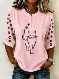 Women'S Elegant Cat Casual Button Top