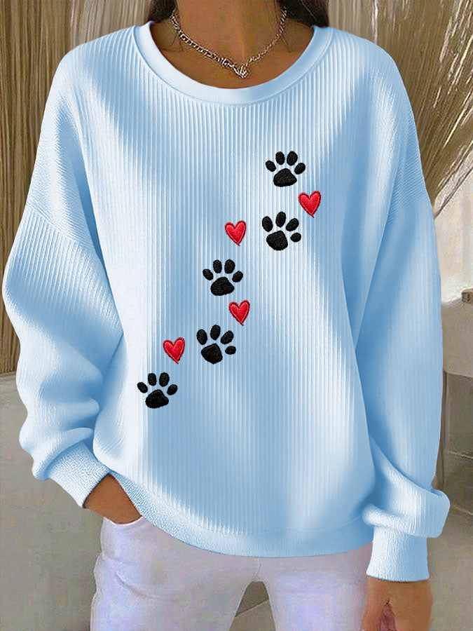Women's Paw Print Casual Knitted Sweatshirt