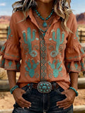 Women's Western-style bell-sleeve shirt