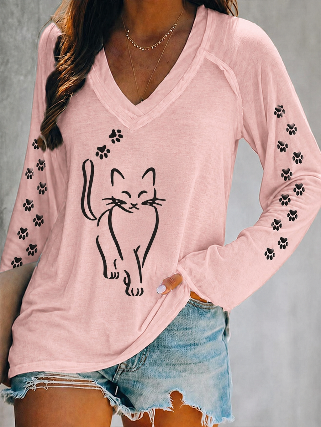 Women's Heart Paw Print Long Sleeve T-shirt