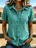 Women'S Retro Western-Style Print Short-Sleeved Shirt