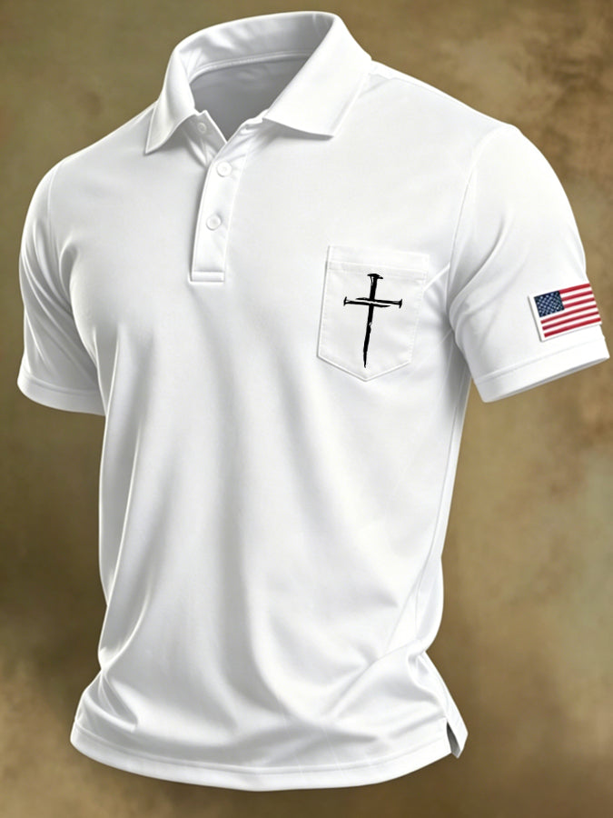 Men'S Faith Cross Printed Polo Shirt