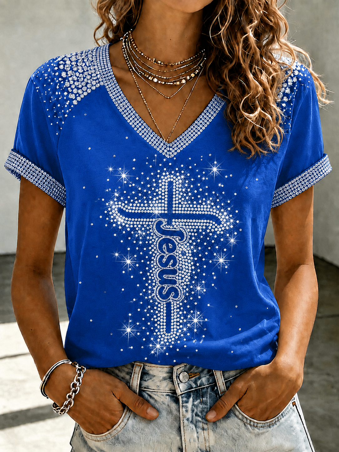 Women'S Faith Art V-Neck Casual Top