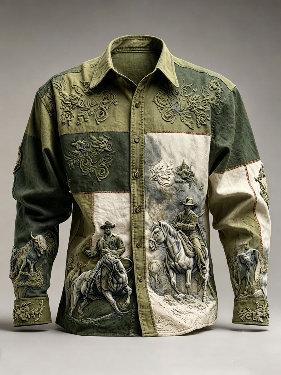 Men'S Western Style Ethnic Print  Pattern Long Sleeved Shirt