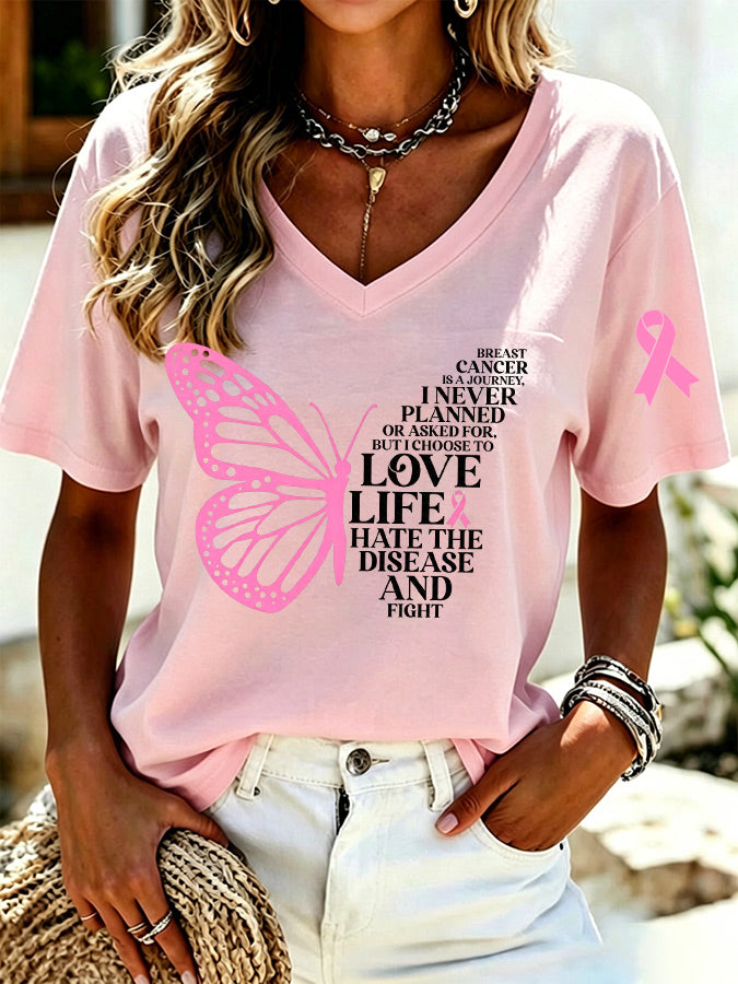 Women's casual breast cancer is a journey printed T-shirt