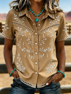 Women's Ombre Turquoise Floral Embroidered Western Button-Up Shirt