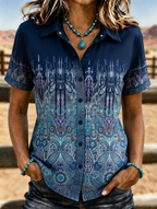 Women's Ombre Paisley Short Sleeve Western Button Down Shirt