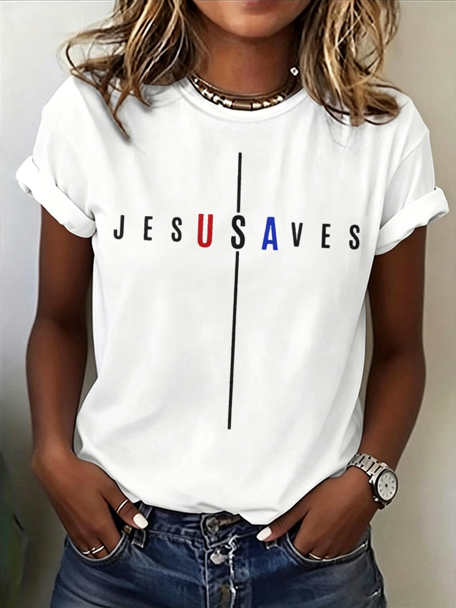 Women'S Jesus Saves Printed Casual T-Shirt