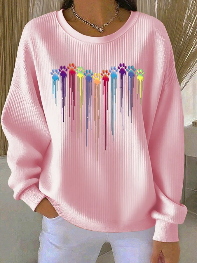 Women's Colorful Dog Heart Paw Print Casual Sweatshirt