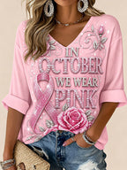 Women'S In October We Wear Pink Printed Waffle T-Shirt