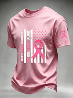Men'S US Flag Breast Cancer Print T-Shirt