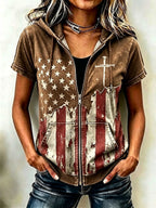 Women'S Casual Flag Faith Summer Short Sleeved Hooded Top