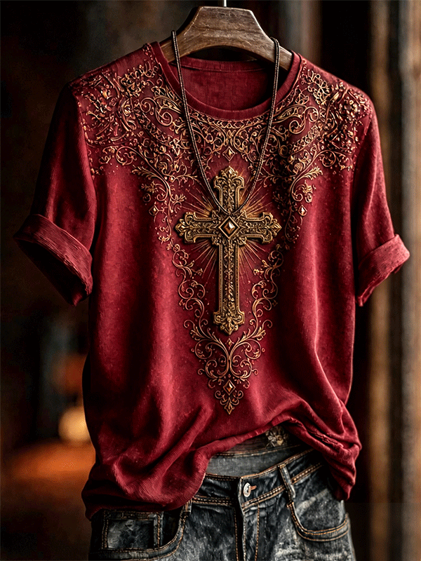 Vintage Floral Art Print Casual Short Sleeve T-shirt
