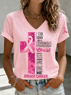 Women'S Faith And Breast Cancer Promotion Printed Short Sleeved T-Shirt