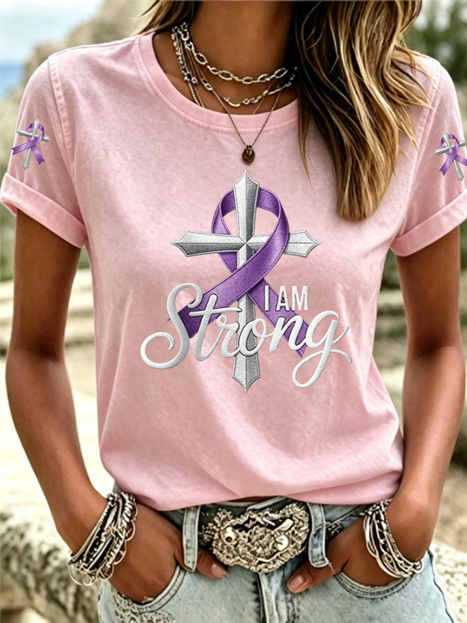 Women's I Am Strong Awareness Printed Casual T-shirt