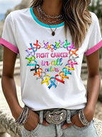 Women's Retro Fight Cancer In All Colors Printed T-shirt