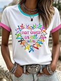 Women's Retro Fight Cancer In All Colors Printed T-shirt