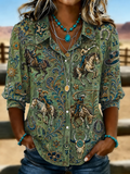 Women'S Vintage Denim Printed Shirt