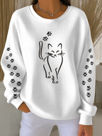 Women'S Cat Paw Print Casual Round Neck Long Sleeved Sweatshirt