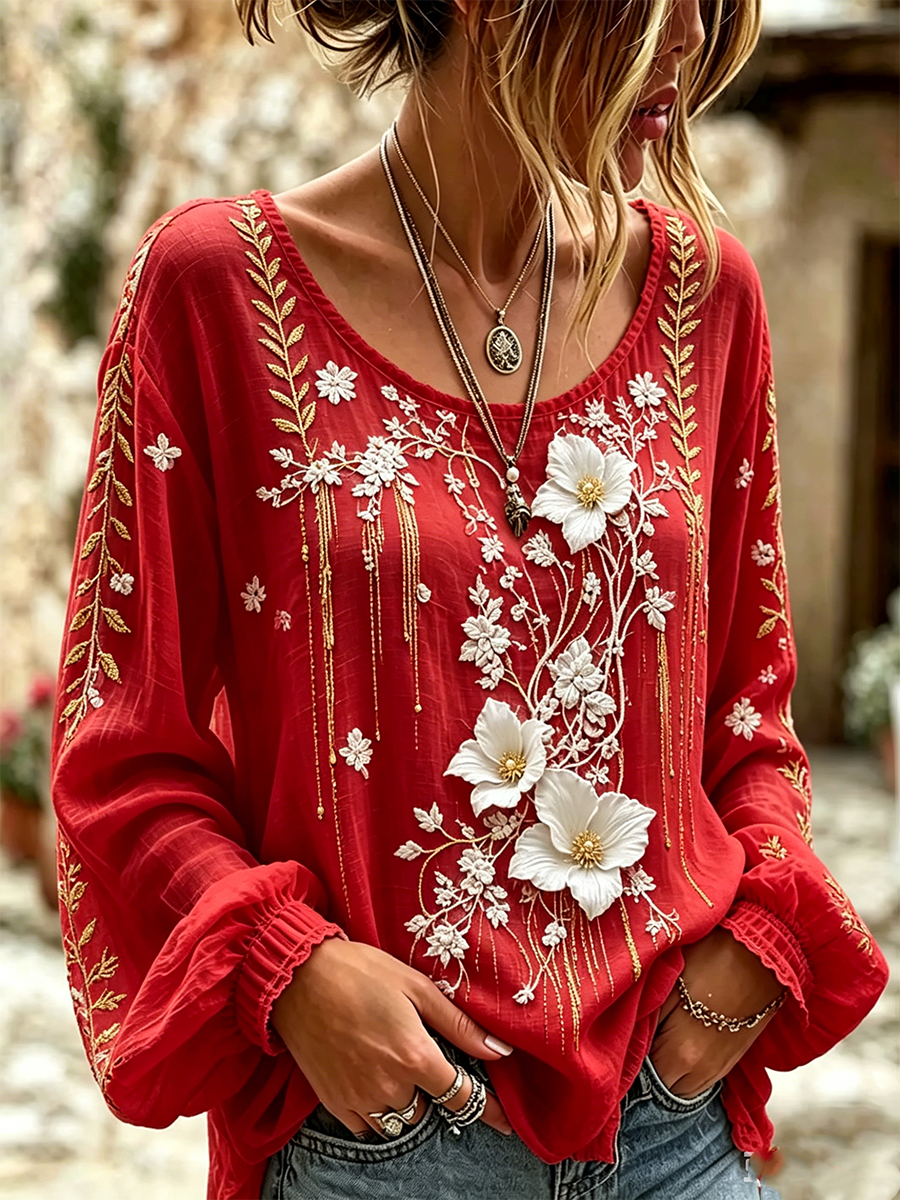 Women'S Casual Plant Flower Art Pattern Printed Top