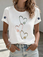 Women's Fun Cute Cat Claw Print Round Neck T-shirt