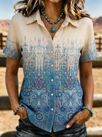 Women's Ombre Paisley Short Sleeve Western Button Down Shirt
