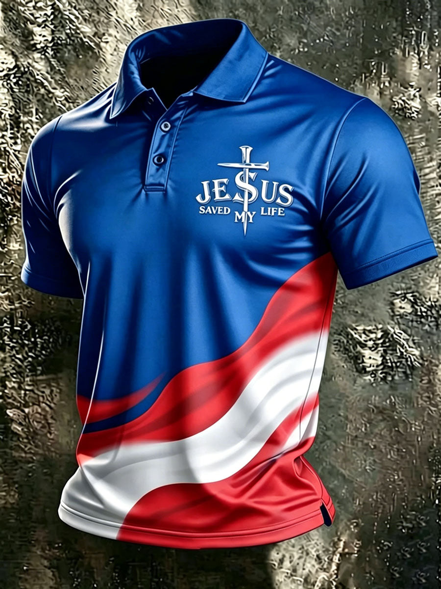Men'S Faith Contrasting Cross Pattern Casual Polo Shirt
