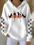 Casual Halloween Cat Pumpkin Art Print Hoodie