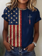 250Th Anniversary Flag Cross Round Neck T-Shirt Of The United States